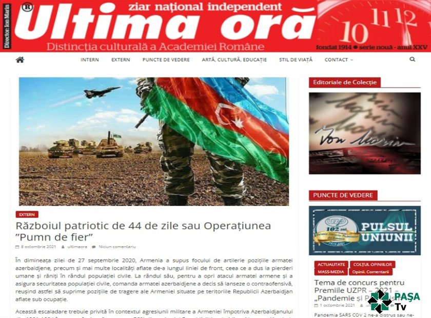 Rumıniyalı jurnalistin 44 günlük Vətən müharibəsi barədə analitik məqaləsi dərc edilib